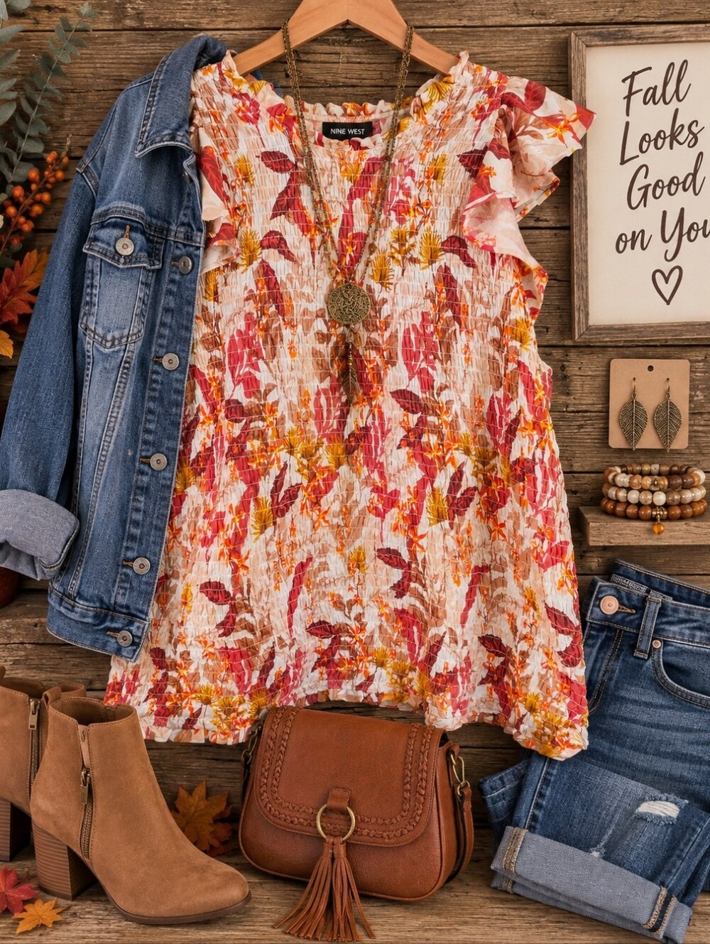 INC International Concepts Plus 2X Floral Smocked Flutter Sleeve Top NWT